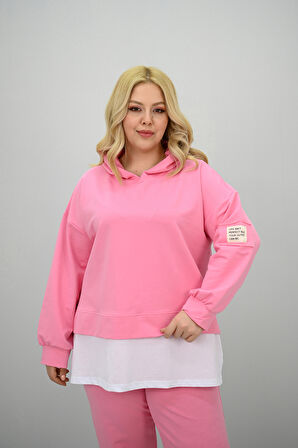 Kadın Büyük Beden Uzun Kollu Kapüşonlu Lastik Paça Eşofman Takımı 8180-25 (4253K)