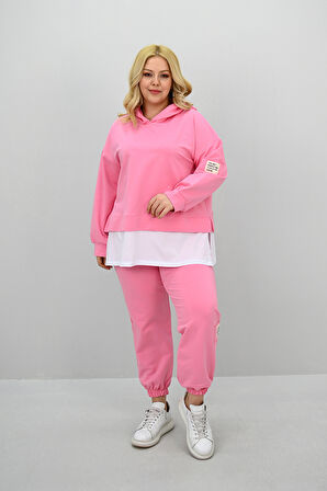 Kadın Büyük Beden Uzun Kollu Kapüşonlu Lastik Paça Eşofman Takımı 8180-25 (4253K)