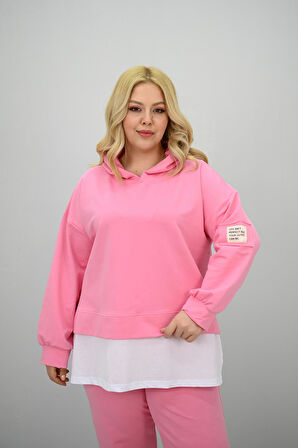 Kadın Büyük Beden Uzun Kollu Kapüşonlu Lastik Paça Eşofman Takımı 8180-25 (4253K)