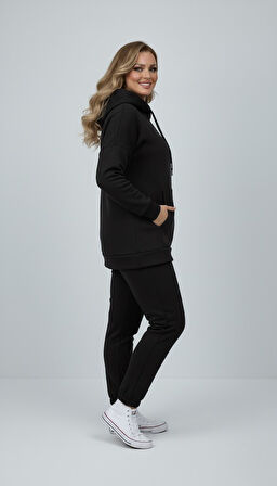 Kadın Büyük Beden Uzun Kollu Üç İplik Şardonlu Lastik Paça Eşofman Takımı 8230