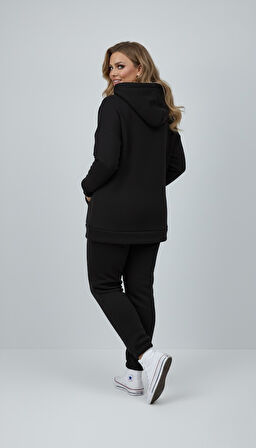 Kadın Büyük Beden Uzun Kollu Üç İplik Şardonlu Lastik Paça Eşofman Takımı 8230