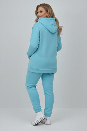 Kadın Büyük Beden Uzun Kollu Üç İplik Şardonlu Lastik Paça Eşofman Takımı 8230