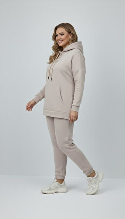 Kadın Büyük Beden Uzun Kollu Üç İplik Şardonlu Lastik Paça Eşofman Takımı 8230