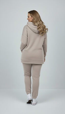 Kadın Büyük Beden Uzun Kollu Üç İplik Şardonlu Lastik Paça Eşofman Takımı 8230