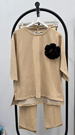 Kadın Büyük Beden Truvakar Kol Çiçek Detaylı İki İplik Eşofman Takımı 8224-26