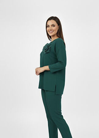 Kadın Büyük Beden Truvakar Kol Çiçek Detaylı İki İplik Eşofman Takımı 8224-26