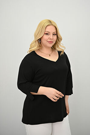 Kadın Büyük Beden Bantlı V yaka Bluz 1919-25