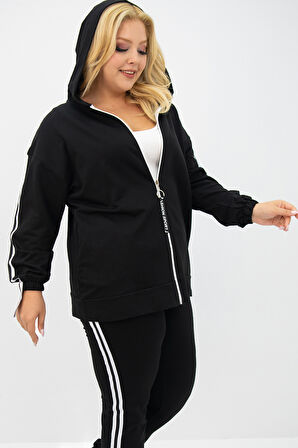 Kadın Büyük Beden Kapüşonlu Baskı Detaylı Eşofman Takımı 8136-25