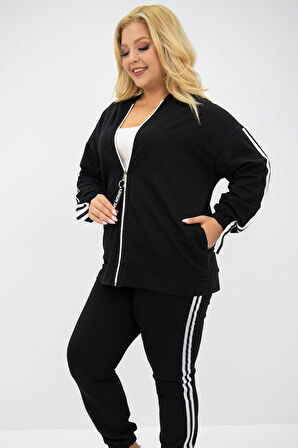 Kadın Büyük Beden Kapüşonlu Baskı Detaylı Eşofman Takımı 8136-25