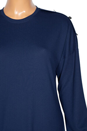 Hesna Kadın Benan Fitili Düğmeli Spor İndigo Tunik Pantolon Takım