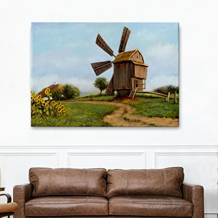 Eski Yel Değirmeni Yağlıboya Görünüm Dekoratif Kanvas Duvar Tablosu-3746