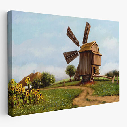 Eski Yel Değirmeni Yağlıboya Görünüm Dekoratif Kanvas Duvar Tablosu-3746