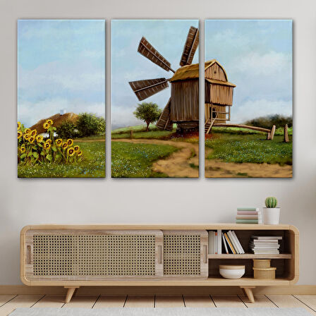 Eski Yel Değirmeni Yağlıboya Görünüm Dekoratif Kanvas Duvar Tablosu-3746