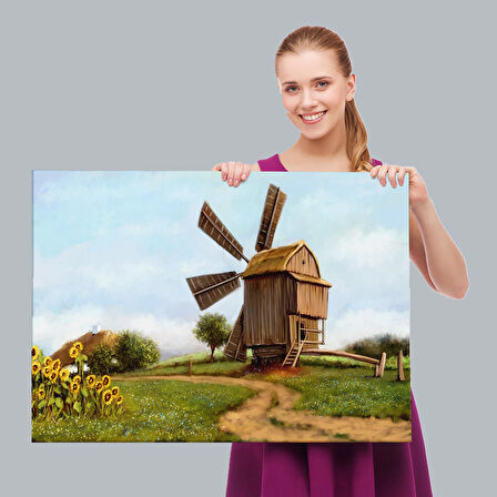 Eski Yel Değirmeni Yağlıboya Görünüm Dekoratif Kanvas Duvar Tablosu-3746