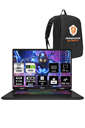 MSI SWORD 17 HX B14VEKG i7-14700HX 8GB 256GB SSD RTX4050/6GB 105W 17" FHD+ 165HZ W11H & PER4 ÇANTA