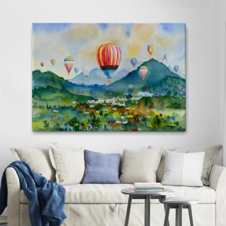 Kapadokya Hava Balonları Yağlıboya Görünüm Dekoratif Kanvas Duvar Tablosu-3747