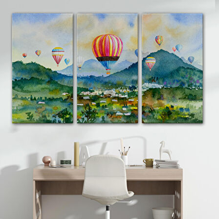 Kapadokya Hava Balonları Yağlıboya Görünüm Dekoratif Kanvas Duvar Tablosu-3747