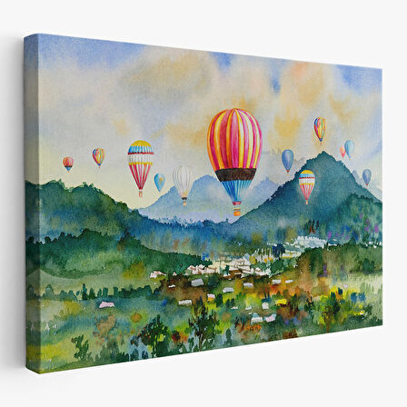 Kapadokya Hava Balonları Yağlıboya Görünüm Dekoratif Kanvas Duvar Tablosu-3747
