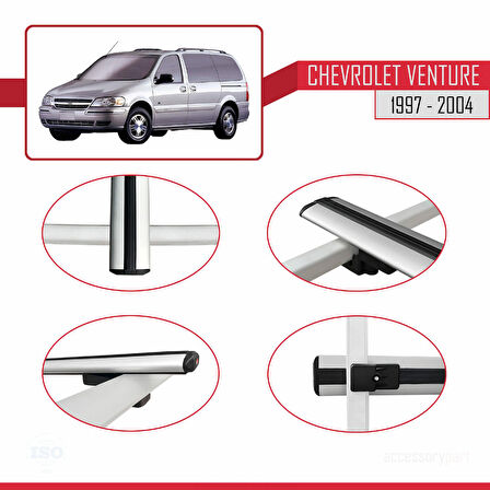 Chevrolet Venture 1997-2004 Arası ile Uyumlu BASIC Model Ara Atkı Tavan Barı Gri 2 Adet