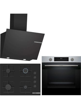 Bosch Siyah 3 Lü Ankastre Set 374 ( HUA717BR0T - POP7C6P31O - DWK66PJ60T ) 67CM Ocak - Buhar Destekli -
