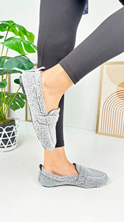 Günlük Kadın Loafer Peluş Astarlı  Oval Burunlu Alçak Desenli Tabanlı Ayakkabı 375