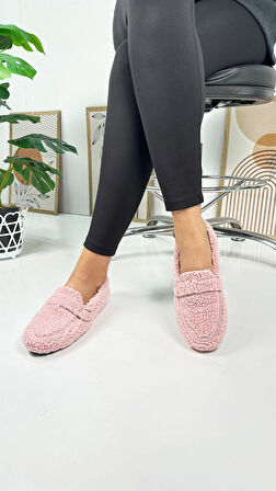 Günlük Kadın Loafer Peluş Astarlı  Oval Burunlu Alçak Desenli Tabanlı Ayakkabı 375