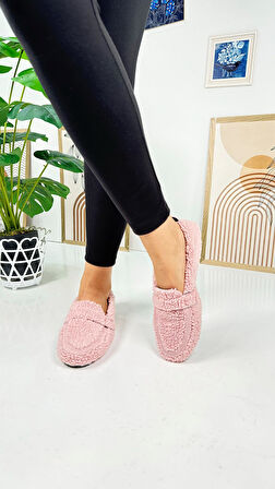 Günlük Kadın Loafer Peluş Astarlı  Oval Burunlu Alçak Desenli Tabanlı Ayakkabı 375