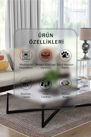 Yıkanabilir Kaymaz Taban Dijital Baskılı Halı ve Yolluk – Leke Tutmaz Salon & Mutfak Halısı