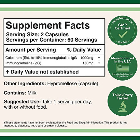 Colostrum 1,000 mg 120 Kapsül