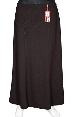 Hesna Kadın Nida Kışlık Büyük Beden Taşlı Astarsız Latikli Kahve Etek