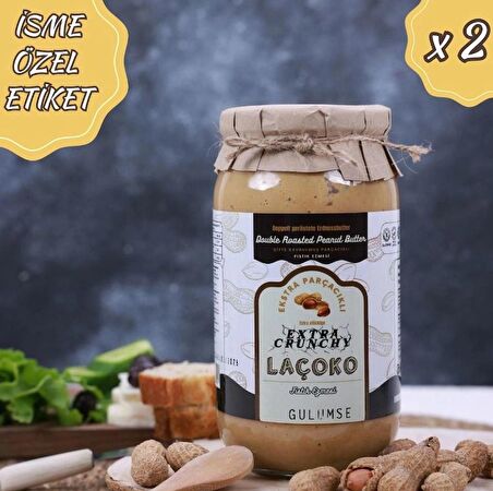 LAÇOKO 2 Kg İsme – Kişiye Özel Şekersiz, Saf, Katkısız Fıstık Ezmesi Glutensiz, Vegan, Doğal Çifte Kavrulmuş Parçacıklı Extra Crunchy Yer Fıstığı Ezmesi 