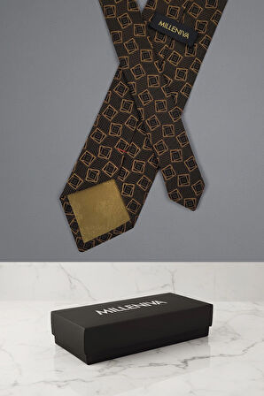 Geometrik Desen Kahve Kravat & Mendil