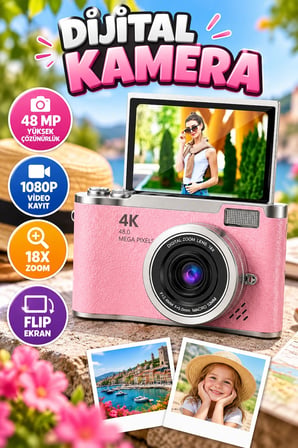 48 MP Dijital Kamera – 18x Zoom, 1080P Video ve Flip Ekran