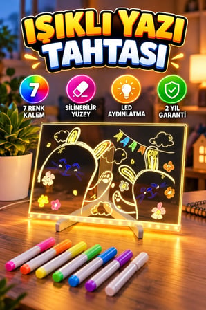 7 Renkli Kalemli Silinebilir LED Akrilik Mesaj ve Yazı Tahtası