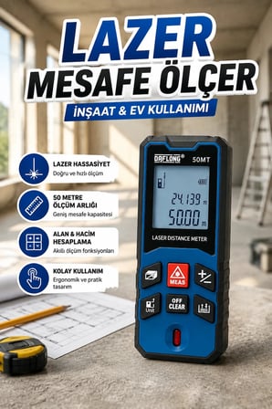 50 MT Dijital Lazer Mesafe Ölçer Hassas Ölçüm Cihazı Ev ve İnşaat Kullanımı