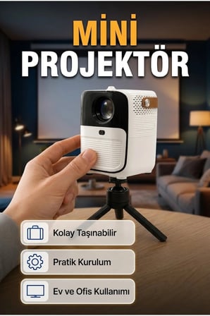 Mini Projektör 50 İnç Yakın Mesafe Ultra HD Görüntü Destekli Taşınabilir Sinema Deneyimi