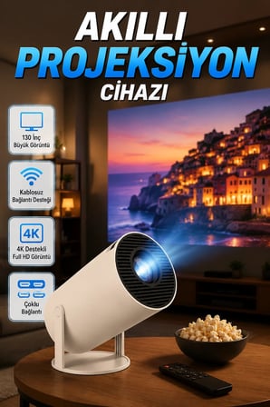 Akıllı Projeksiyon Cihazı – Full HD, 4K Desteği, 130 İnç Ekran ve Çoklu Bağlantı