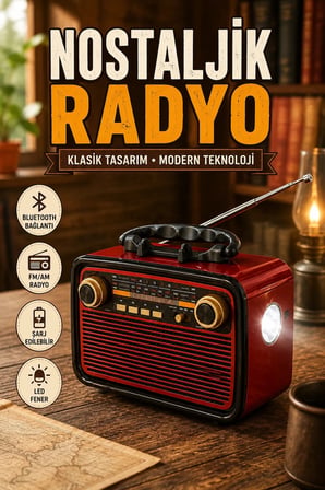 Eskitme Tasarımlı Bluetooth Nostalji Radyo Ahşap Görünümlü Şarjlı Müzik Çalar
