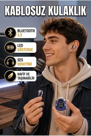 Bluetooth 5.3 Kablosuz Kulaklık LED Ekranlı 30 mm Sürücülü Mikrofonlu Ses Deneyimi