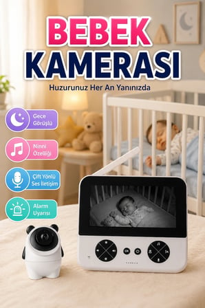 Kablosuz Bebek Monitörü 720P HD Görüntülü Ninni ve Alarm Özellikli Kamera Sistemi