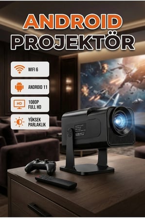 HCS350pro Android 11 Full HD 1080P Taşınabilir Projektör – WiFi6 ve Bluetooth 5.4 Destekli