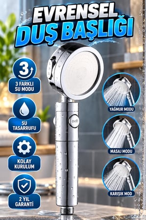Paslanmaz Çelik Su Tasarruflu El Duş Başlığı – 3 Modlu Kolay Kurulumlu Model