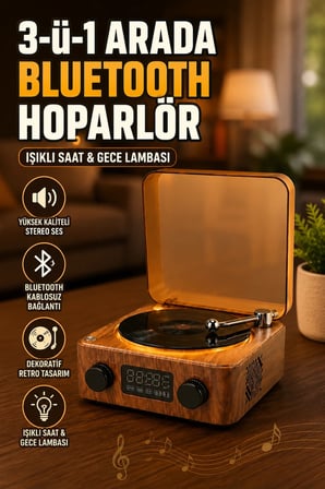 3'ü 1 Arada Bluetooth Hoparlör Dijital Saatli Gece Lambası ve Ambiyans Işıklı