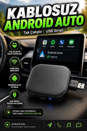 Kablosuz Android Auto Adaptörü USB Tak Çalıştır Bluetooth 5.0 5.8GHz WiFi Destekli