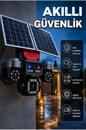 4 Kameralı Akıllı Güvenlik Kamera Sistemi 4G SIM Kartlı Güneş Enerjili Uzaktan İzleme
