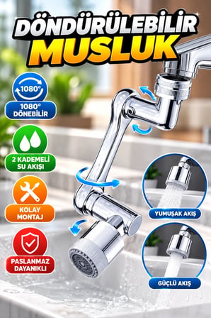1080° Dönebilir Musluk Başlığı – 2 Kademeli Su Akışlı Lavabo Aparatı