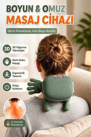 3D Yoğurma Teknolojili Boyun ve Omuz Masaj Cihazı Ergonomik Derin Rahatlatıcı