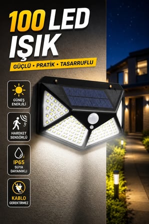YX-100 100 LED Solar Bahçe Aydınlatma Lambası Hareket Sensörlü 3 Modlu