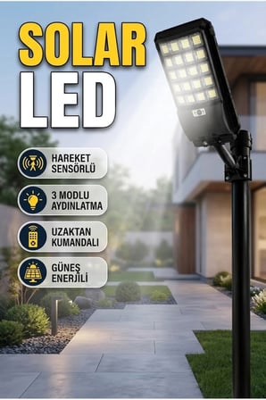 Hareket Sensörlü Solar LED Bahçe Lambası 3 Modlu Uzaktan Kumandalı Dış Mekan Aydınlatma