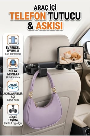 Ayarlanabilir Araç Telefon Tutucu ve Koltuk Başlığı Askısı – Pratik Araç İçi Kullanım